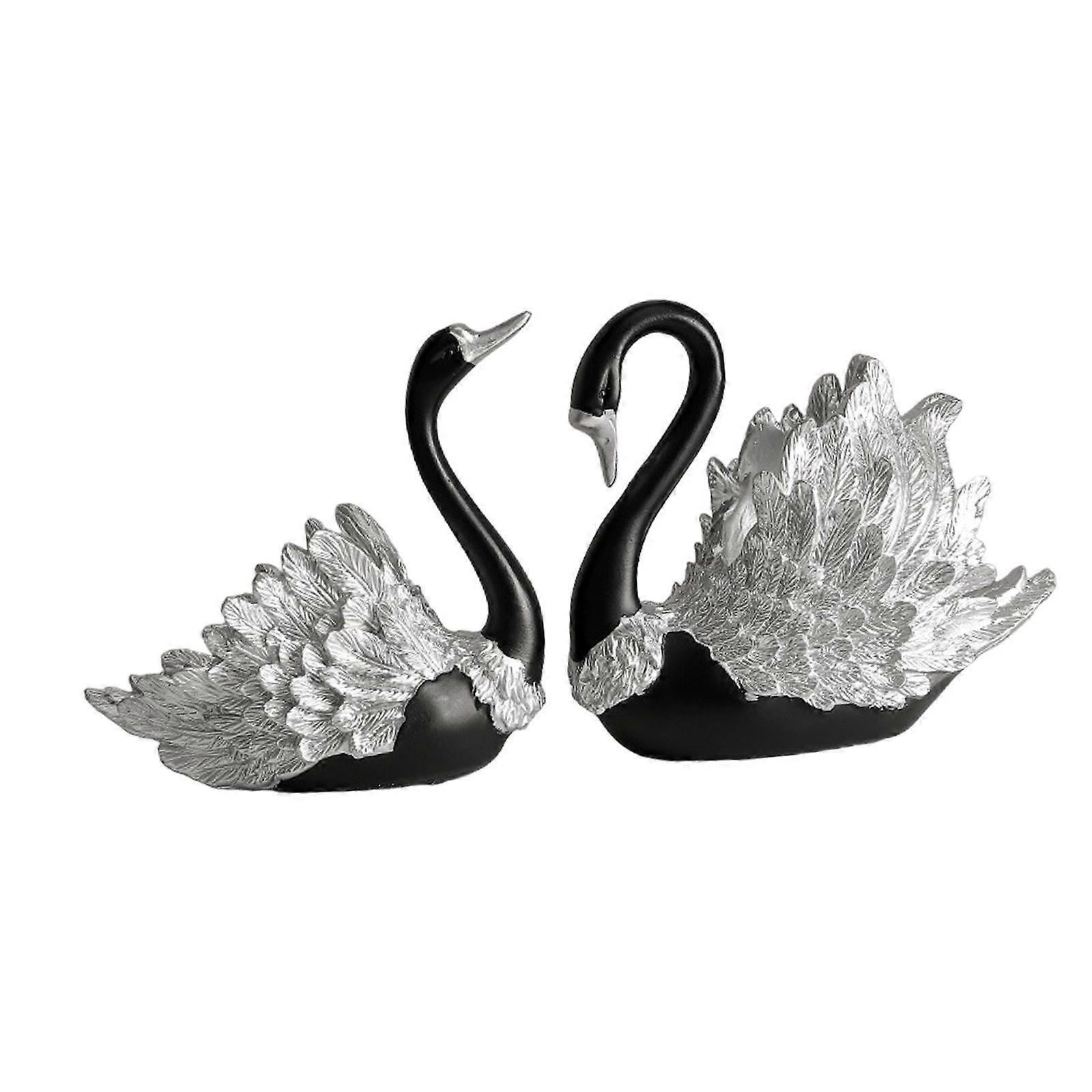 2Pcs Resin Ornament Gift Swan Statue for Table Centerpieces Indoor Bookshelf Silver