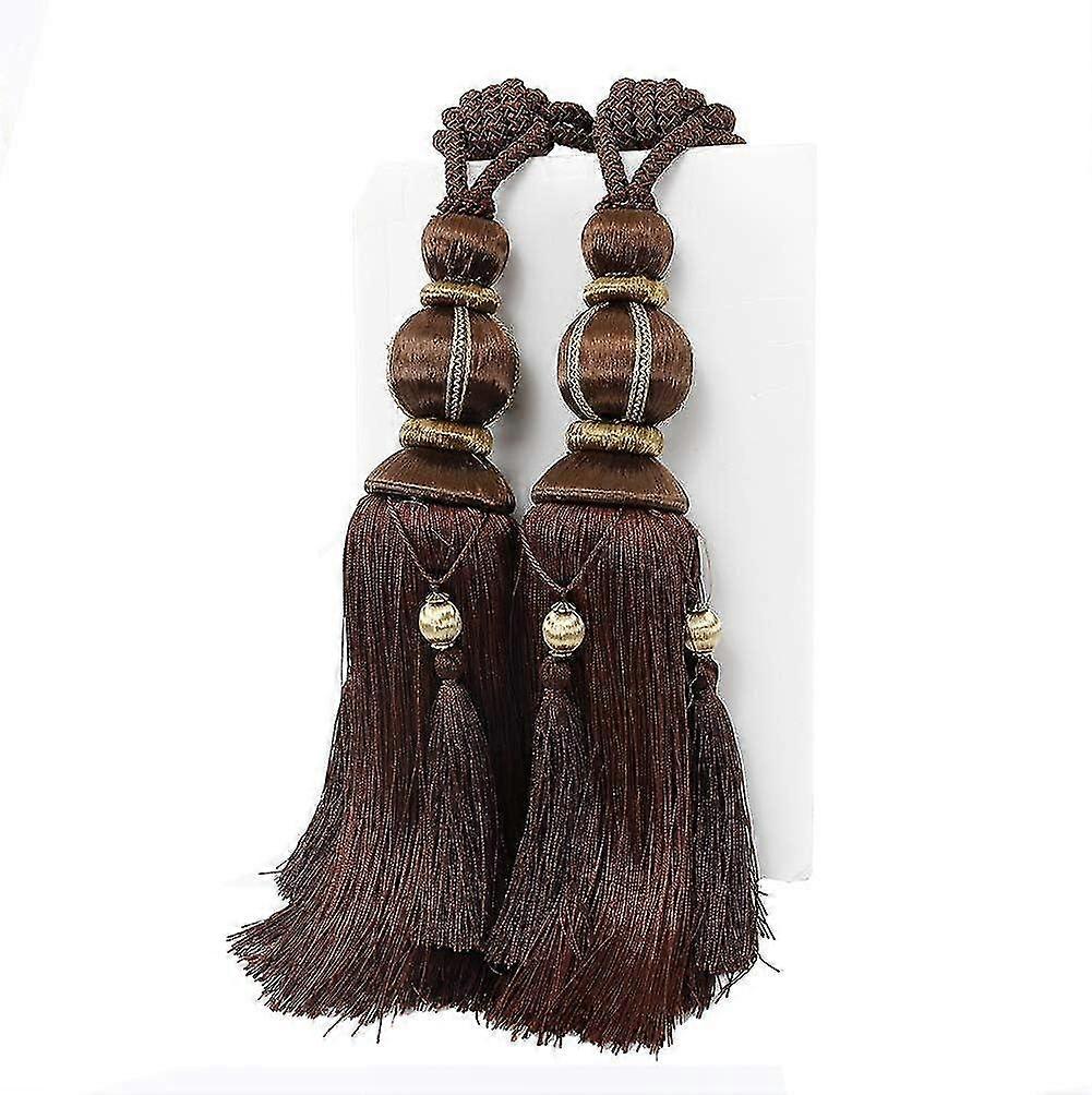 Set of 2 Tiebacks with Rope, Fringe and Ballbrown