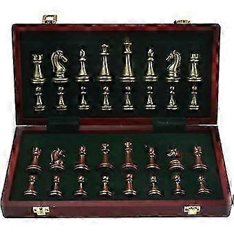 Deluxe ChSet For Adults, Large Metal Bronze ChPieces Set, Portable High-end Folding ChBoard Set With Wooden Storage Box, Adult Kids Board