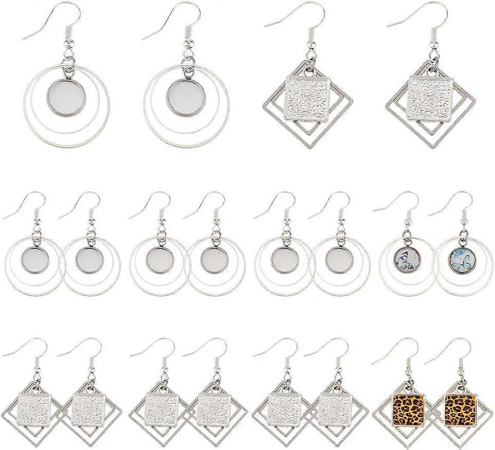 20Pcs Earrings Wire Hooks Blanks, 2 Styles Stainless Steel Earring Wire Hooks with Blank Trays Cabochon Earring Base Setting Blanks Ear Hooks Bezel Tr