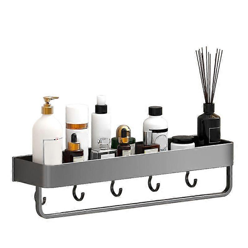 Wall Mounted Storage Shelves for Bathroom Space Aluminium Shower Storage Rack Bathroom Floating Shelf Gray 30cm Singler Layer with Rod and Hook