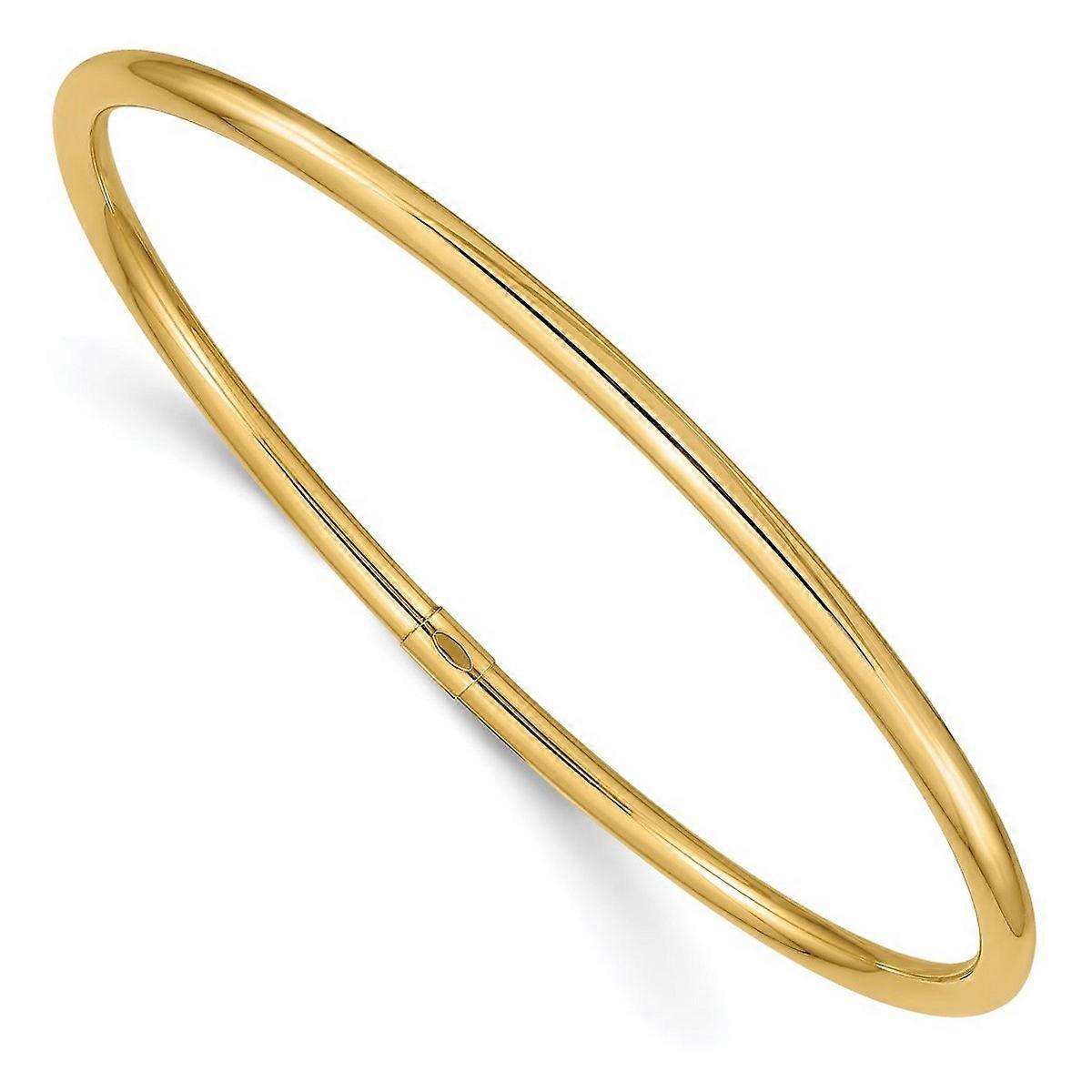 14k Solid Yellow Gold Polished Round Tube Bangle Bracelet Cuff-Bracelet for Women