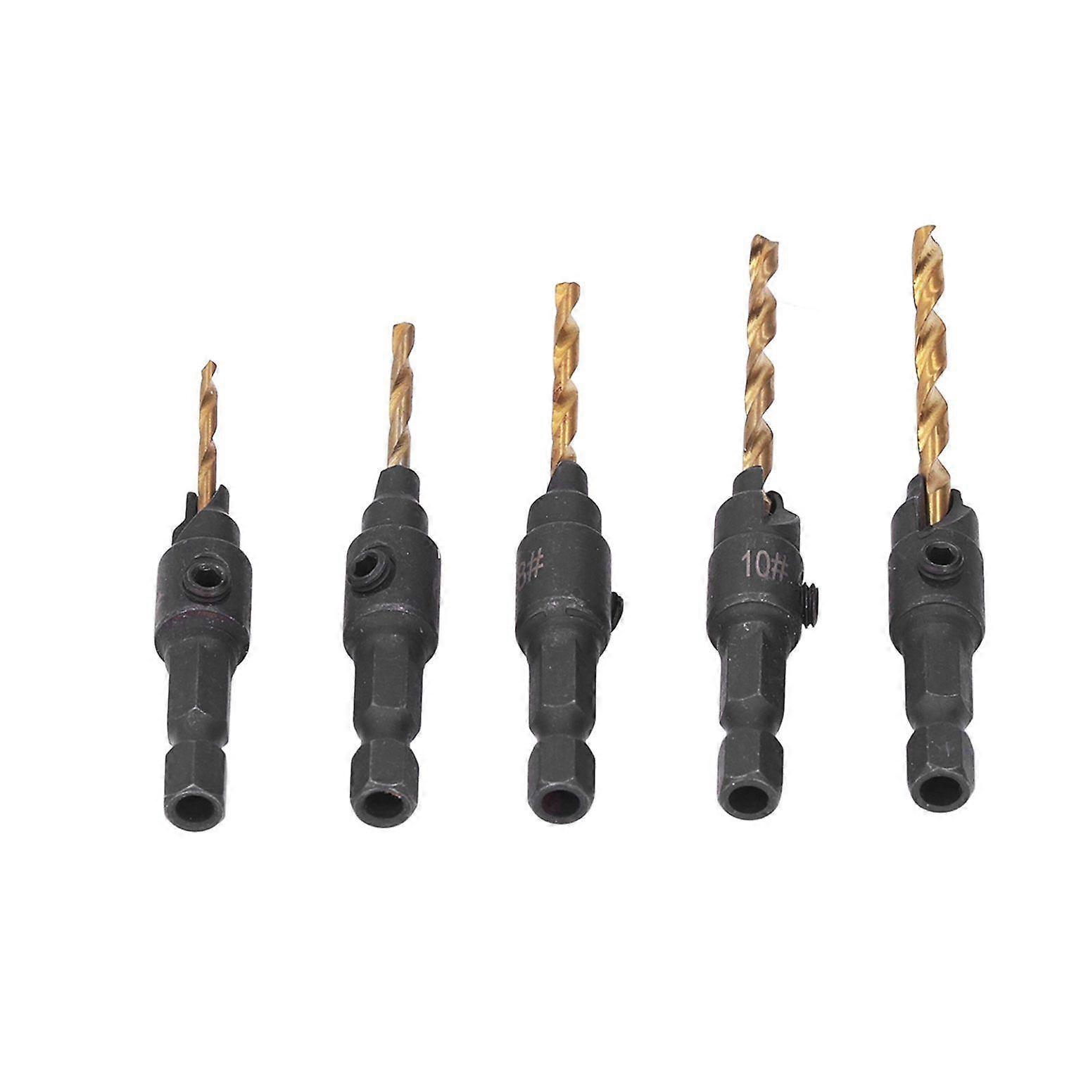 drill bit 5Pcs Countersink Drill Bit 1/4in Hex Shank HSS Drilling Tool Set Kit
