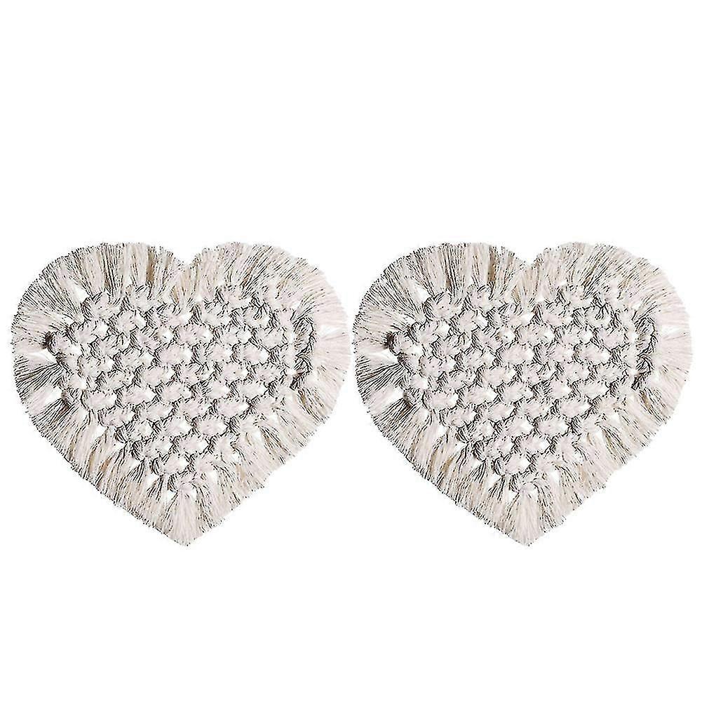 Heart-shaped Tassel Board Non-slip Insulating Pads Coaster (2 Pieces, Beige)