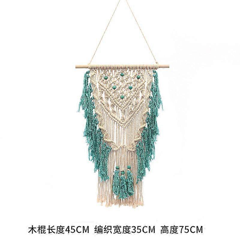 Bohemian diy man-made woven cotton rope tapestry tassel home wall hanging decoration blue edge beaded tapestry 1*1