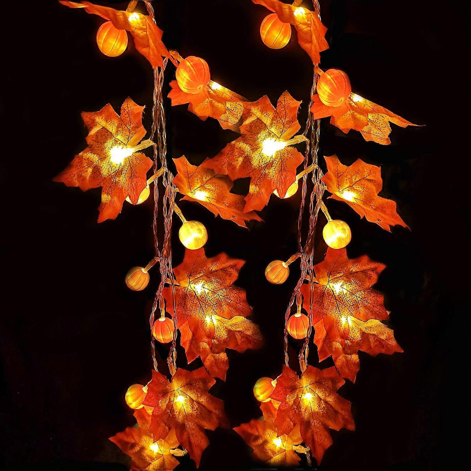 30 LED Fall Garland with Colorful Pumpkin & Maple Leaf - Halloween Decoration for Indoor or Outdoor Use, 6 Feet длинный