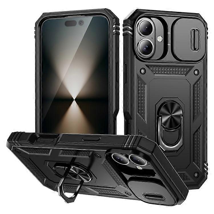Compatible For iPhone 16 Case Sliding Camera Cover Ring Kickstand PC+TPU Phone Shell