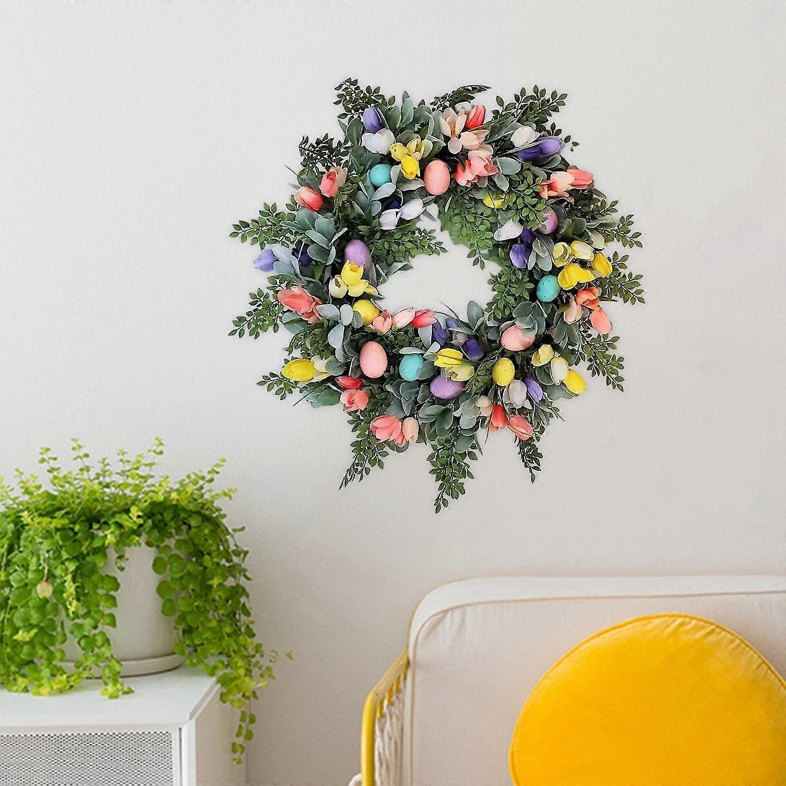 Easter Egg Wreath, Easter Door Garland ,Colorful Easter Eggs ,Artificial Easter Wreath Easter Spring Wreath for Front Door
