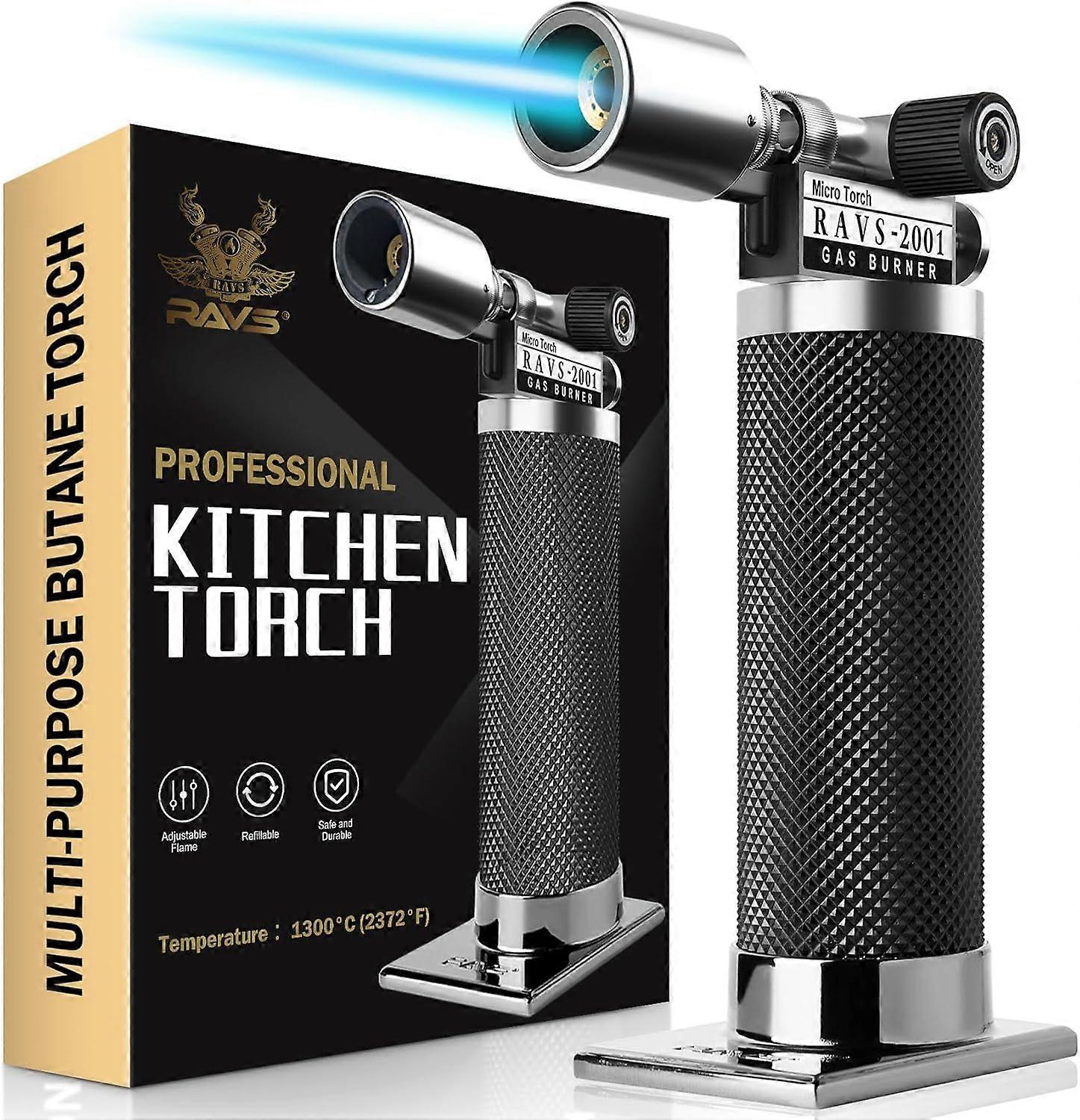 Butane Torch, Kitchen Torch Lighters Butane Refillable, Creme Brulee Torch for Baking, BBQ, Blow Torch for Cooking with Adjustable Flame