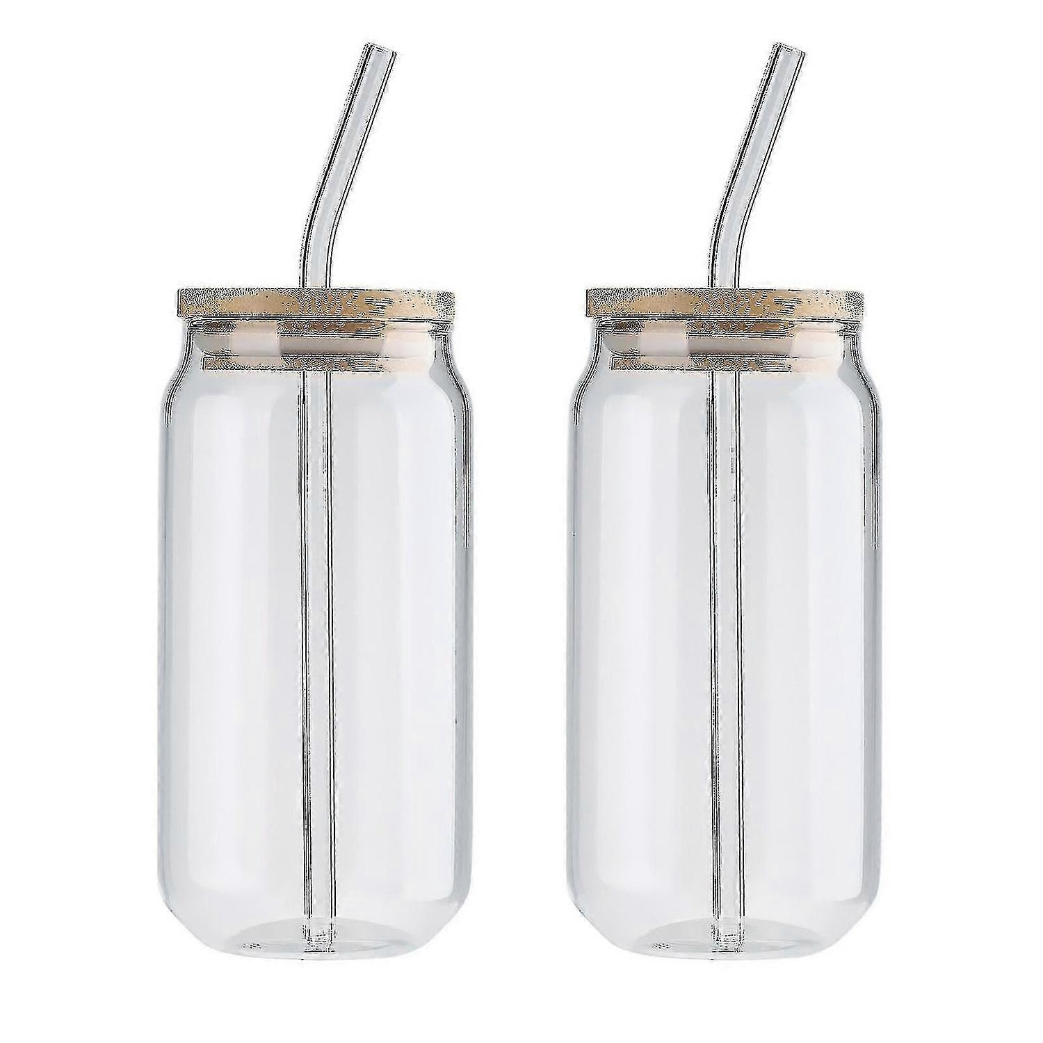 2pcs Drinking Glasses Can Cup Cold Drink Cup with Glass Straw