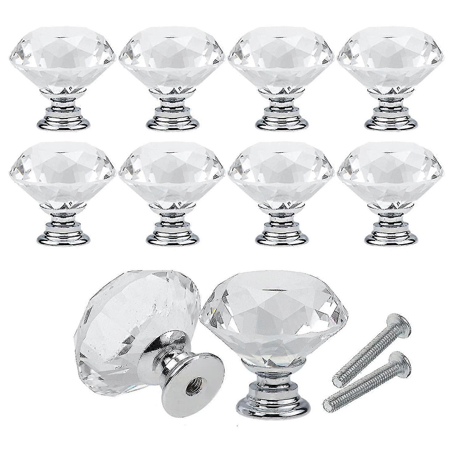 Cabinet Knobs, 10 Pcs 30mm Diamond Clear Crystal Drawer Knobs Pulls Cabinet Handle With Screws For Kitchen,dresser-GOOD