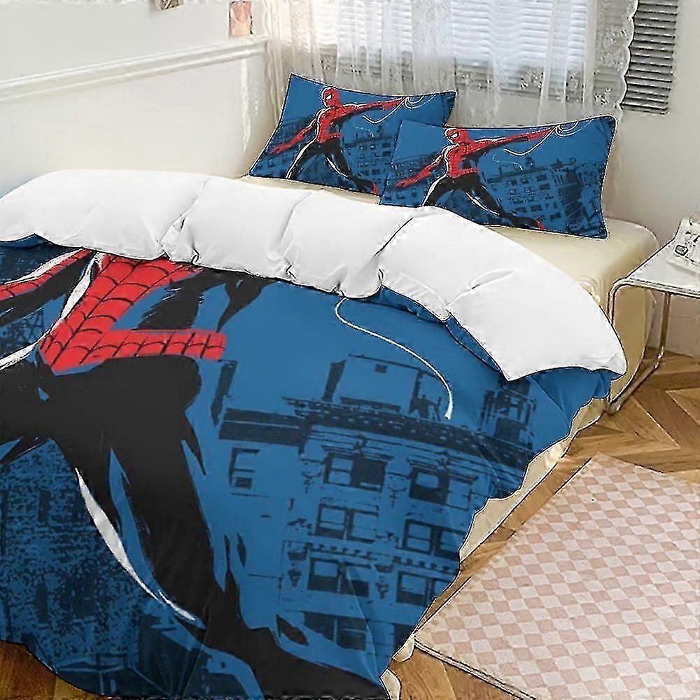 o2646 ملاءات سرير الرجل العنكبوت المعزي Se ، طقم مفروشات من 3 قطع طقم سرير ناعم لغرفة النوم طوال الموسم (1 غطاء لحاف و 2 كيس وسادة) سرير هي