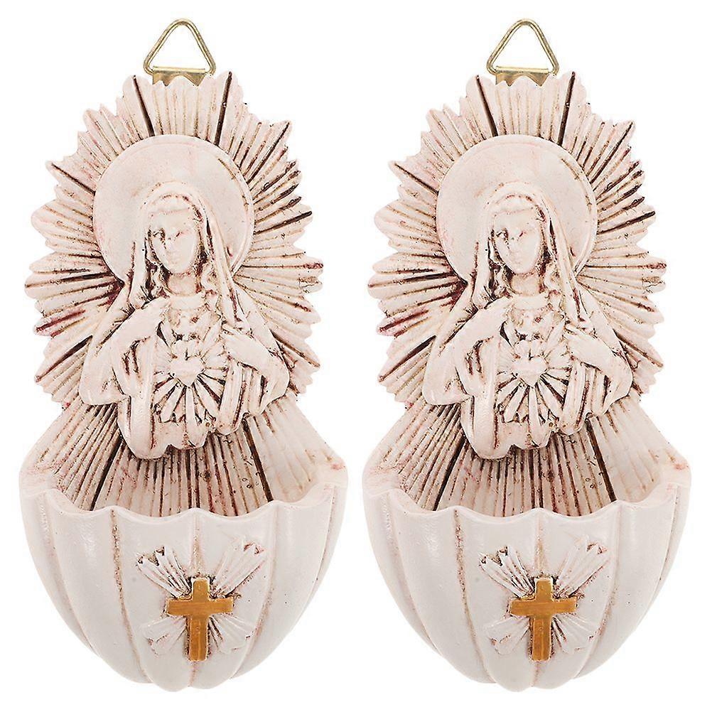 2pcs bénite fontaine catholique Tenture murale Decor résine eau bénite font décor