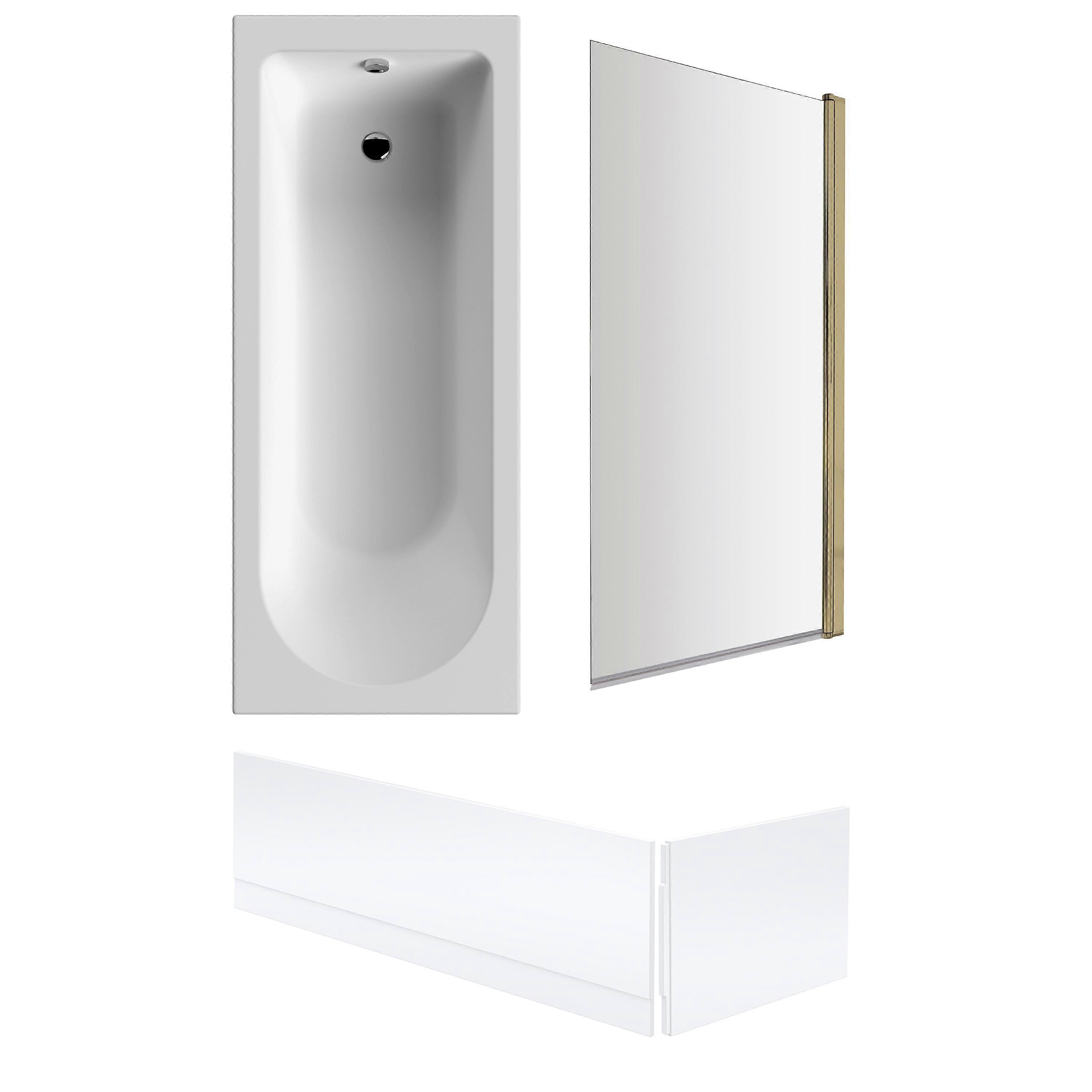 Round Single Ended 1700x700 Bath Set - Front & End Panels & Brushed Brass Screen