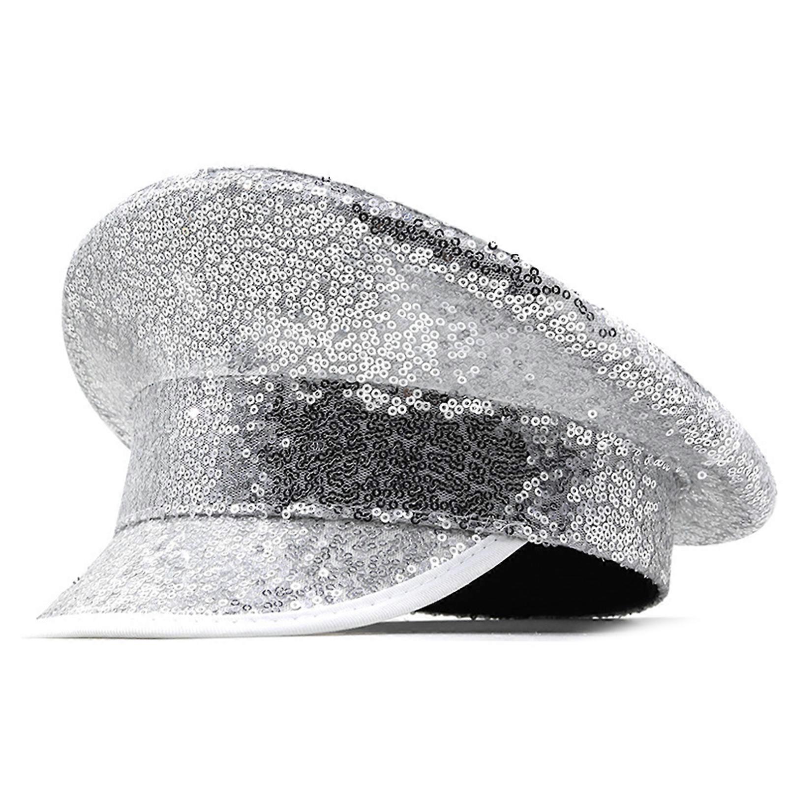 Sequins Captain Hat Mirrored Sailor Hat for Disco House Cocktail Parties Vacation Sparkly Mirrored for Comedian Actor Silver