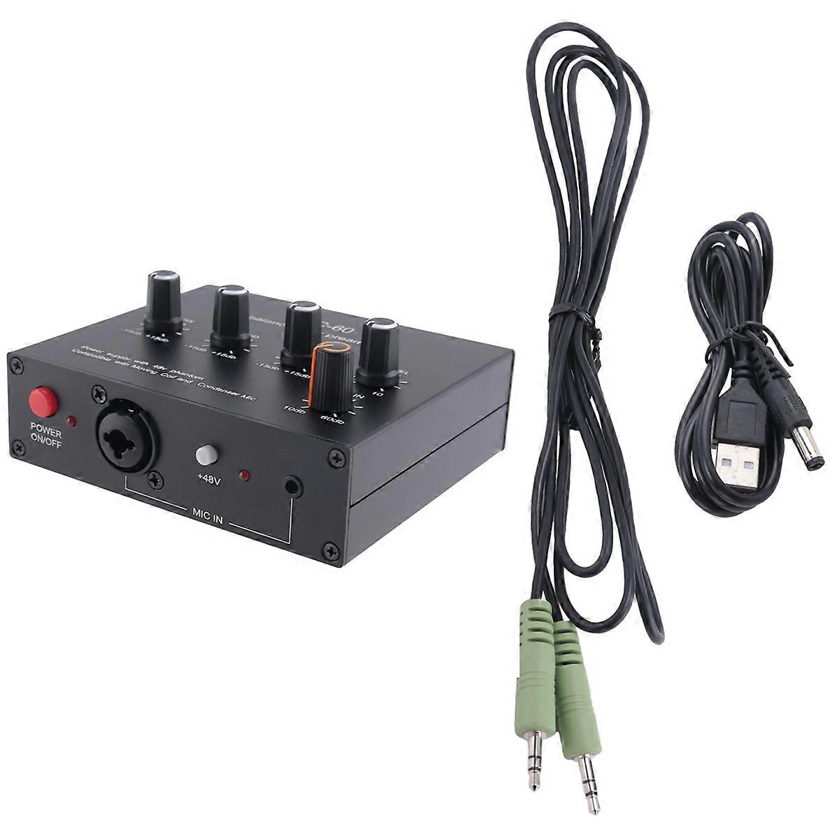 MIC-60 3-Band Equalizer Symmetrischer Mikrofonvorverstärker Mikrofonvorverstärker mit Gleichstromkabel und Kabel