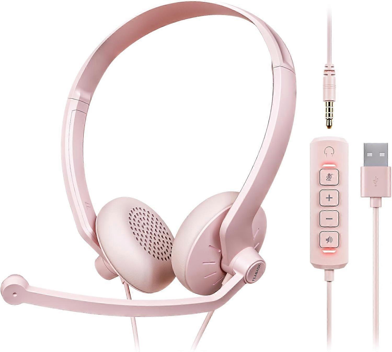 USB Headset with Microphone for PC - Wired Noise Cancelling Headphones with Adjustable Boom Mic and Comfortable Ear Cushions