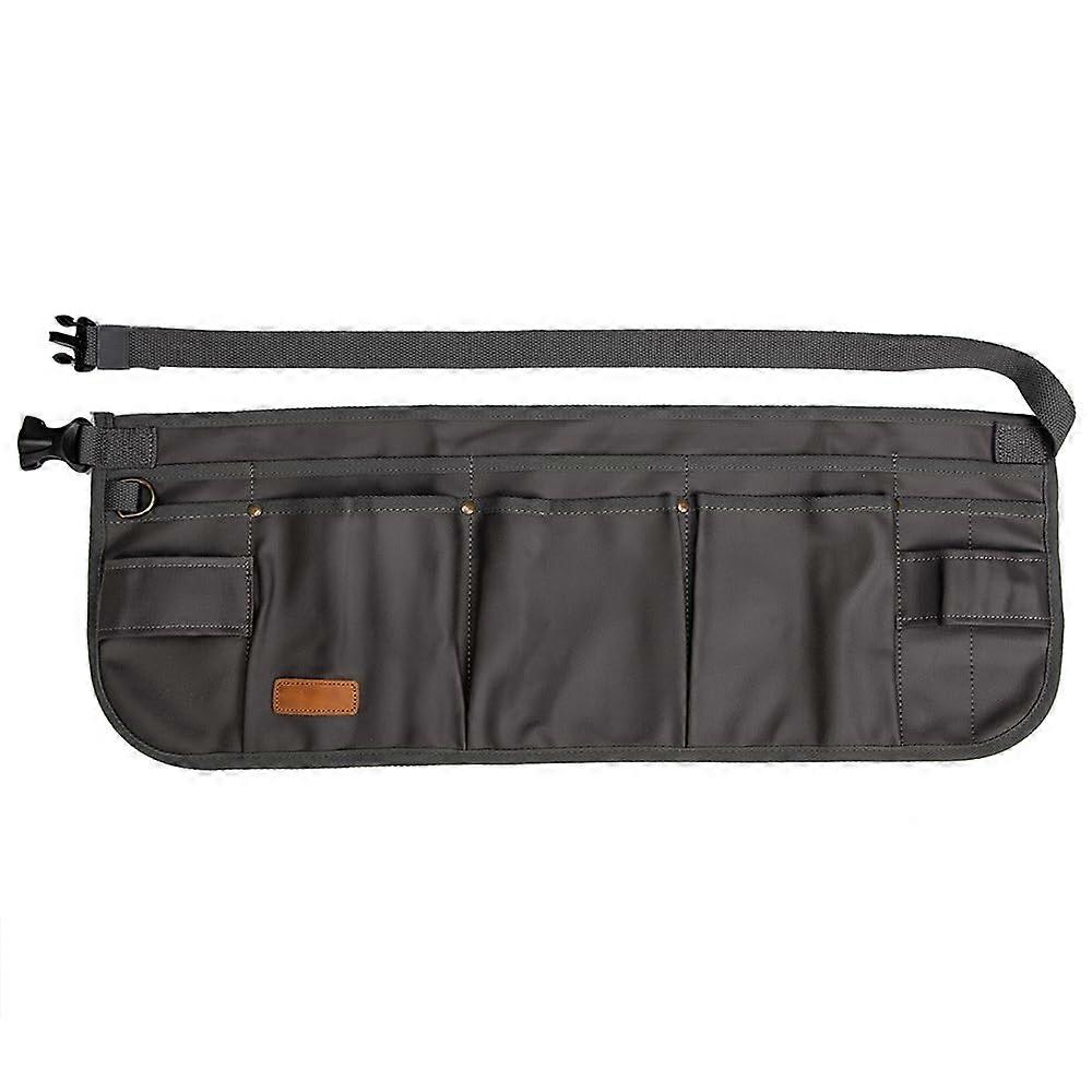 Tool Waist Apron, Heavy Duty Waxed Canvas Tool Belt with 10 Pockets, 2 Hammer Loops, Adjustable Black Waist Size