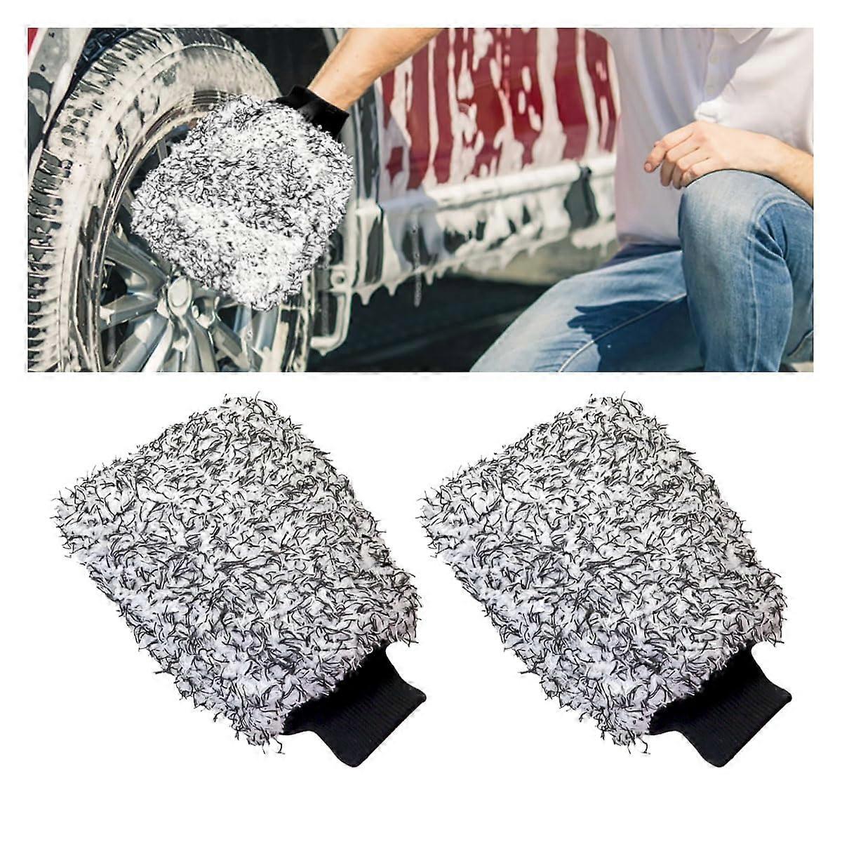 Microfiber Car Wash Mitts, 2-Pack, Double-Sided, 11 x 7.8 Inch, Soft Scratch-Resistant, Highly Absorbent, Black