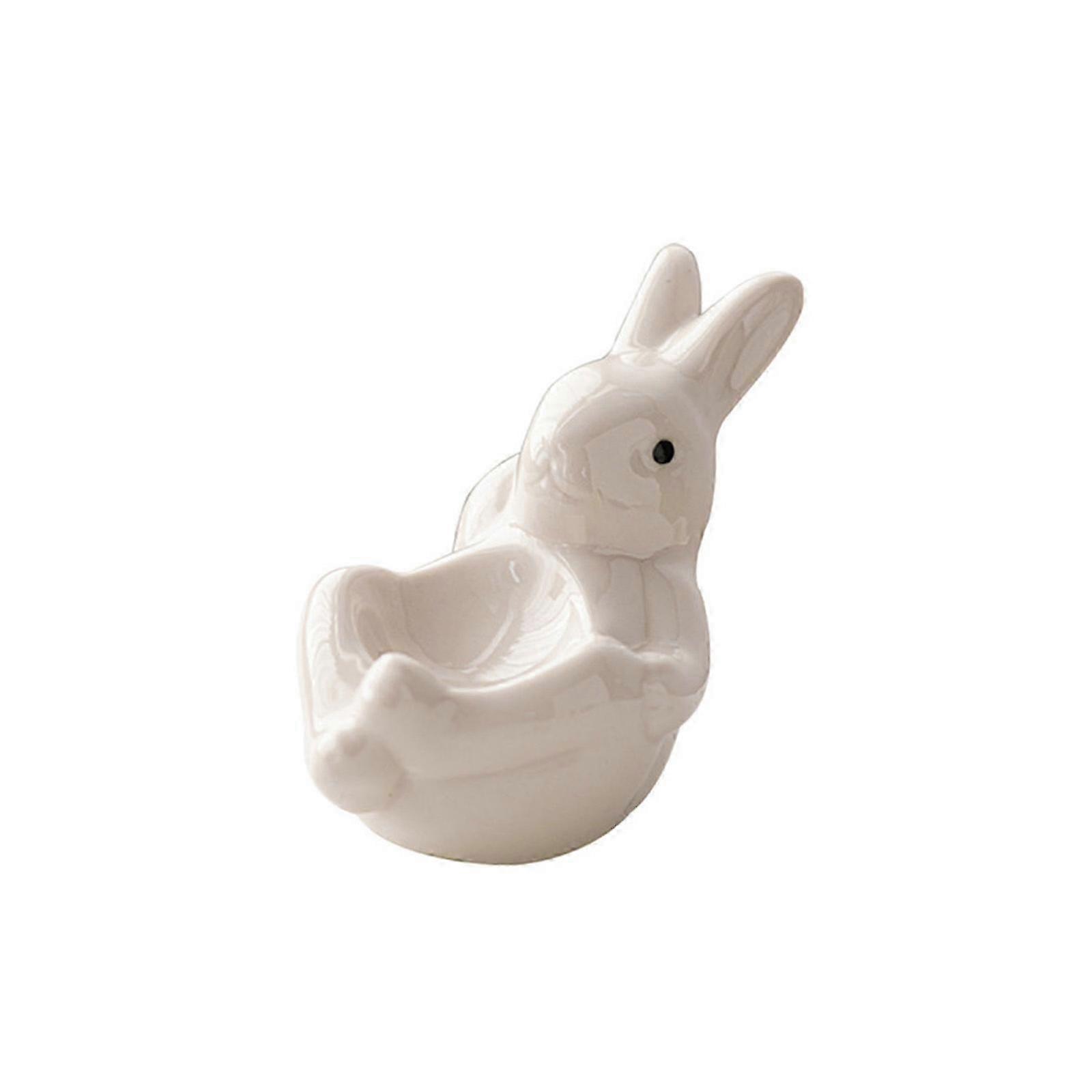 JiaWei Easter Porcelains Eggs Cup Cute Rabbit Shaped Eggs Holder Ceramic Display Stands Candy Container for Easter Decorations YfP
