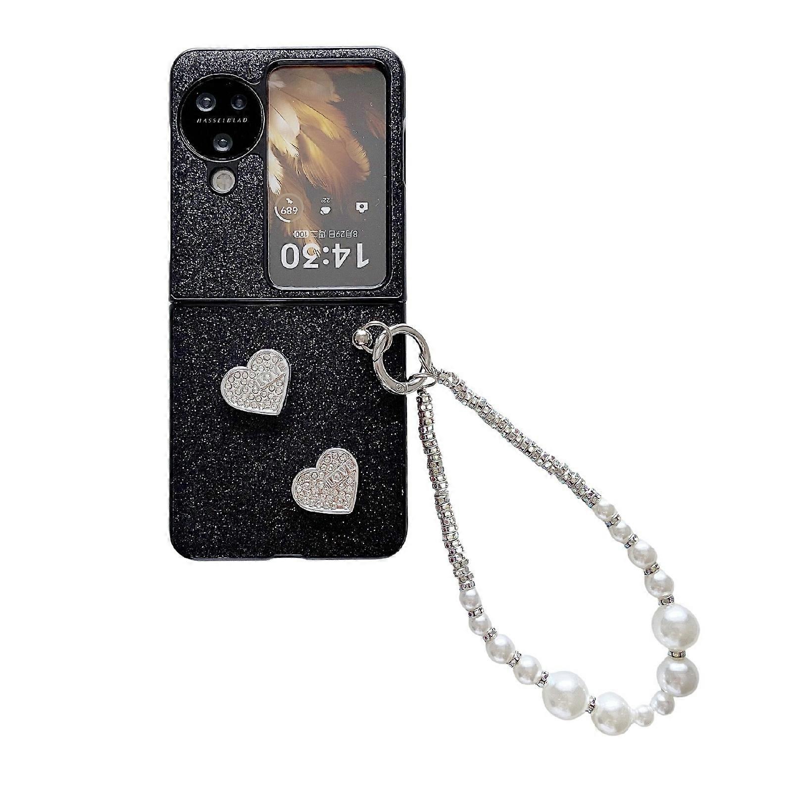 Gradient Color Glitter Shockproof Protective Phone Case With Bead Chain