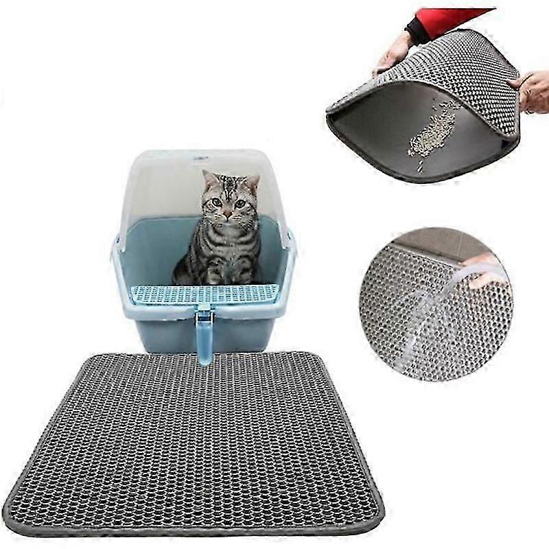 Double Layer Foldable and Detachable Cat Litter Mat Grey