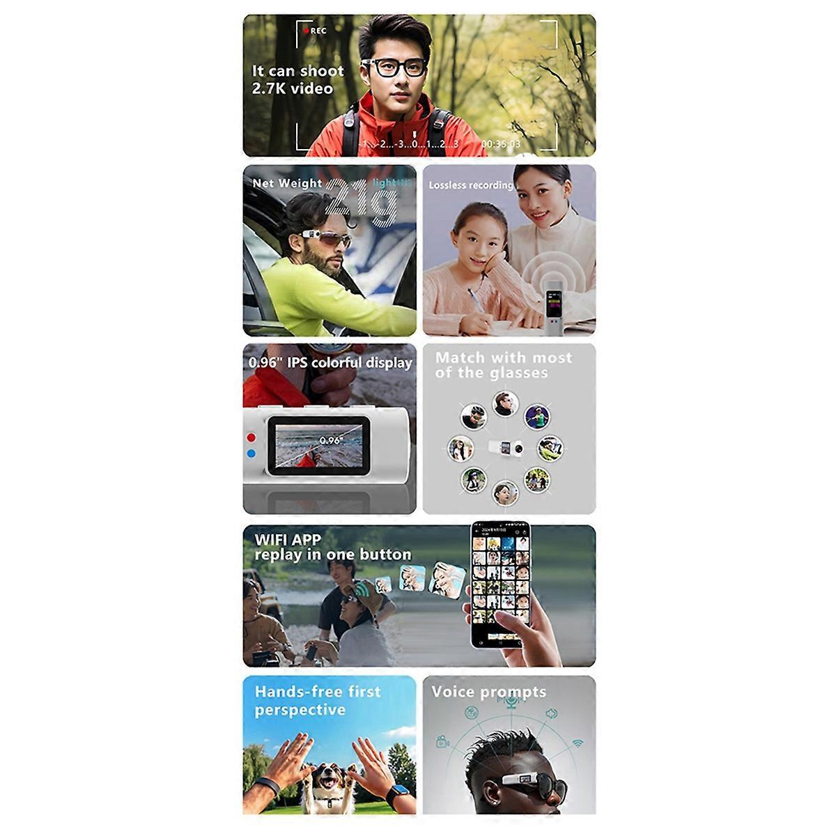 2.7K HD Glasses Camera WiFi Digital Camera 250mAh Battery B