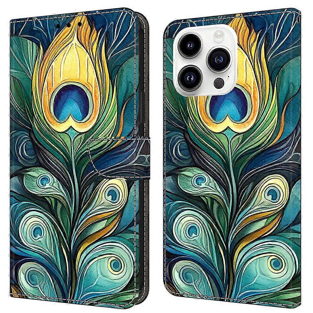 For iPhone 16 Pro Max Leather Case Pattern Printing Wallet Stand Flip Phone Cover