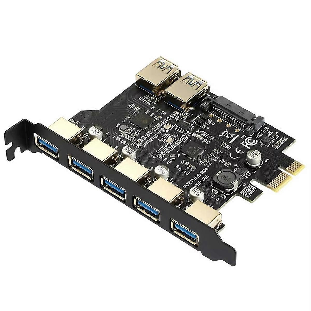 PCI-E USB 3.0 7 Ports Expansion Card with 15pin SATA Power Connector PCIE X1 USB3.0 Adapter 5Gbps