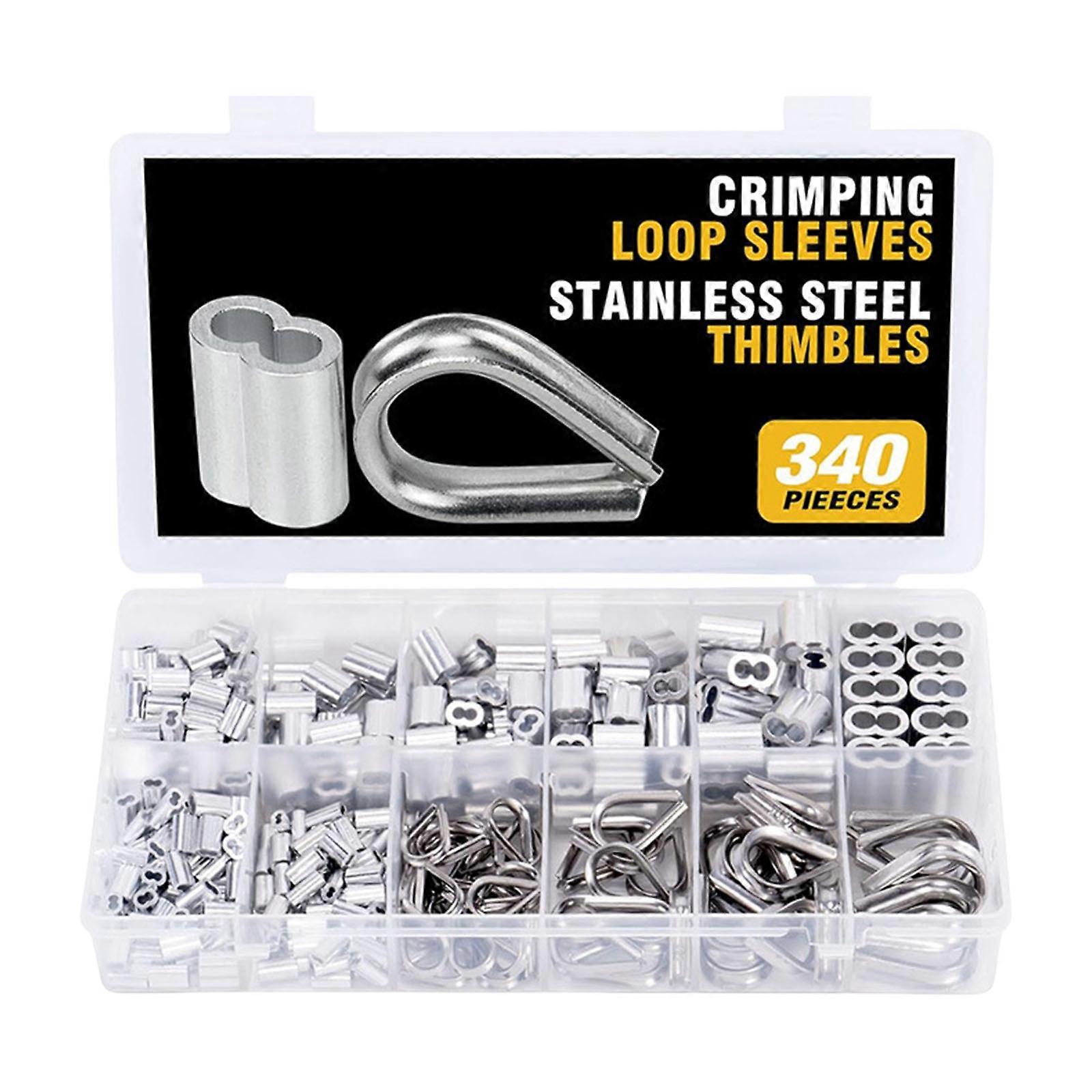 Wire Rope Crimping Looping Sleeves 340pcs Double Barrels Ferrule for Wire Rope and Fishing Line Assortment