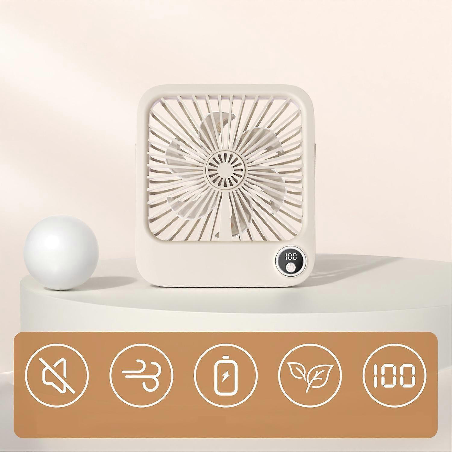 W30 2000mAh Portable Desk Fan Ultra Thin Wall Mount 5 Speed Digital Display Personal Fan - Beige