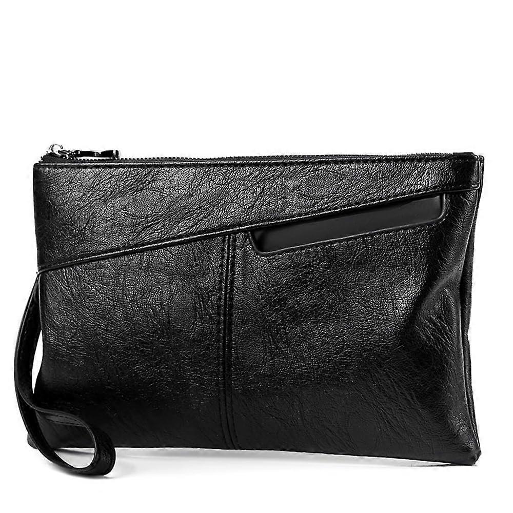 Wrist Bag for Men Large Capacity Soft Leather Clutch Envelope Bag 29x2x19cm Black Stylish and Versatile Design