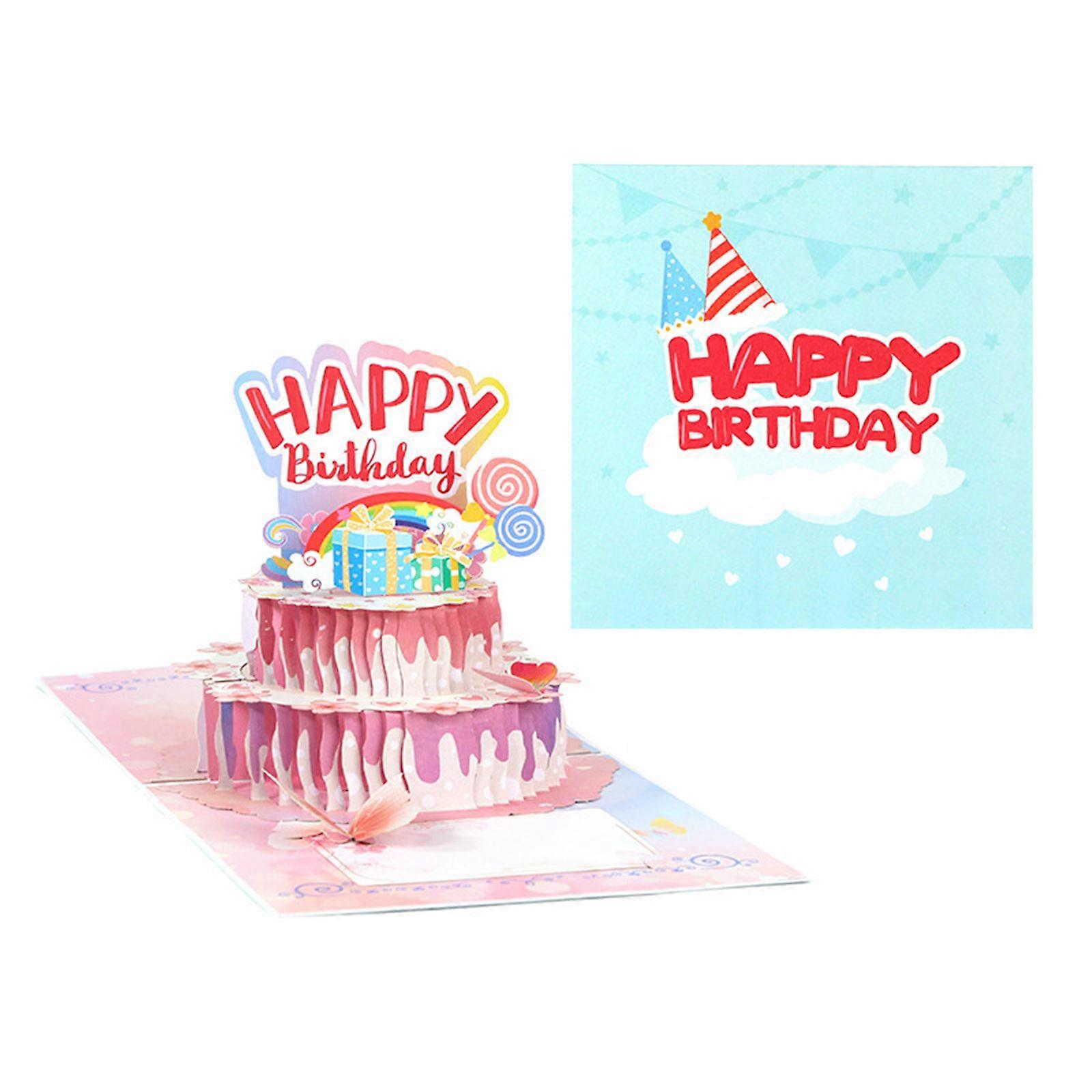 3D Cake Birthday Card Greeting Cards with DIY Blessing Messages Card Unique Girl Theme Handmade with Quality Material