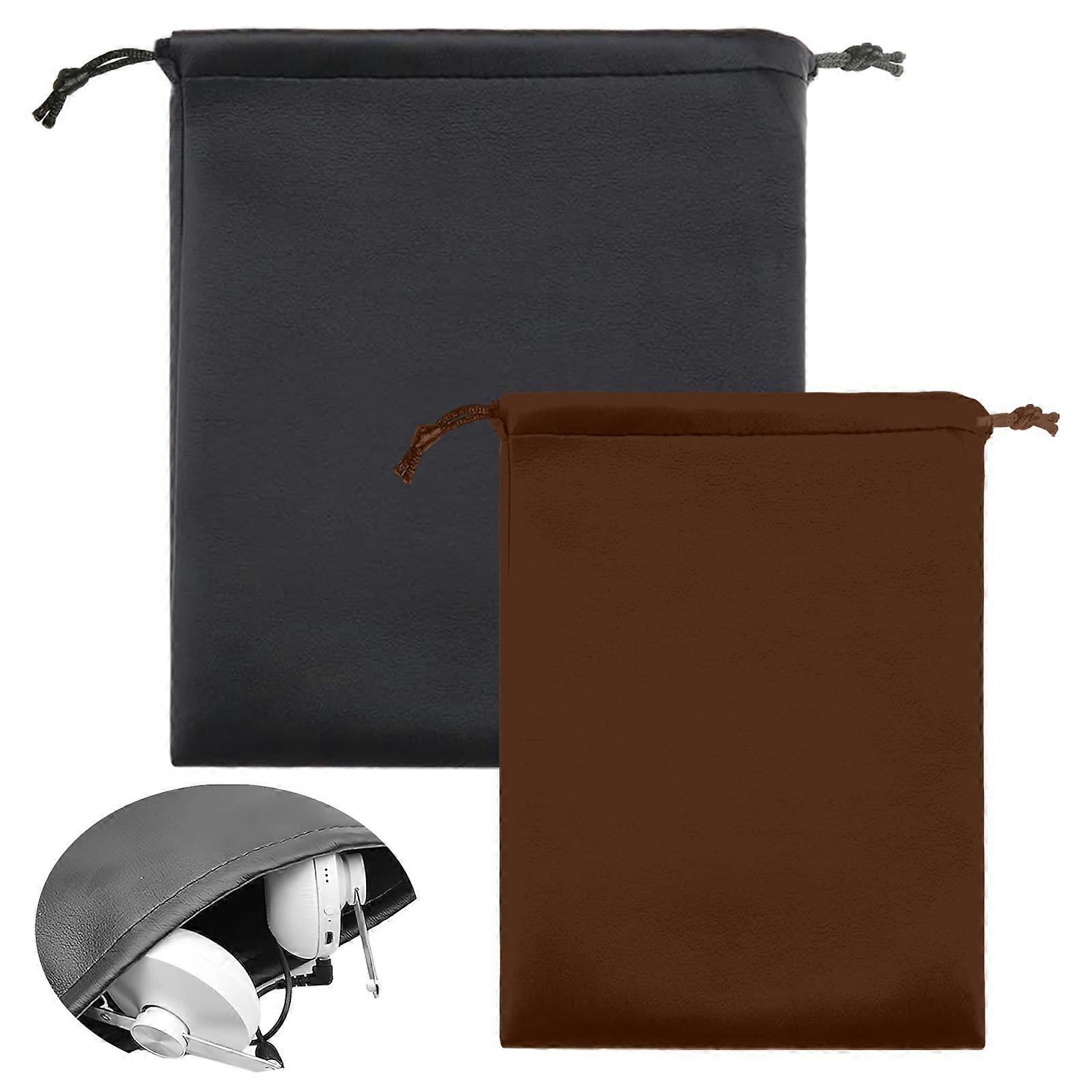 2pcs waterproof leather headphone bag - black+coffee