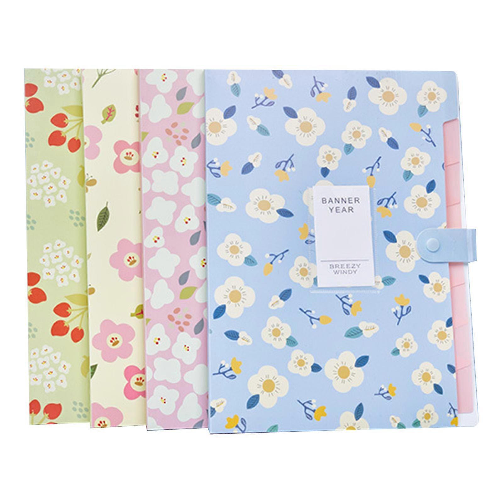 4x/Set Paper Folder with 6/8 Pocket Expanding File Folder Pocket Document Organizers Flower Printed Folder for Home