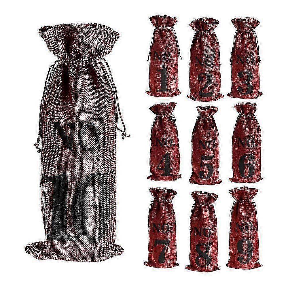 Set of 10 Burlap Wine Bags for Blind Wine Tasting, Wedding Table Number Displays, Wine Tasting Events, and Parties