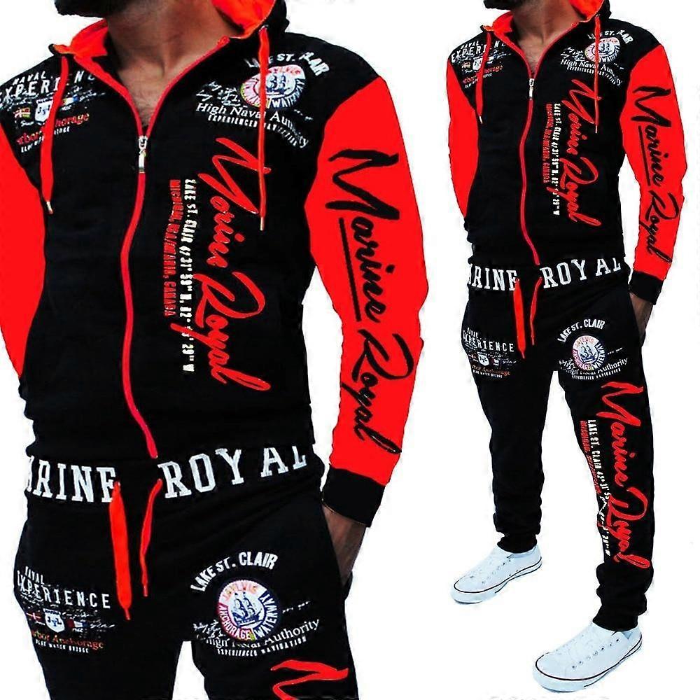 Men's Spring and Autumn Sports Set Printed Hooded Sweatshirt Sweatpants Two Piece Set