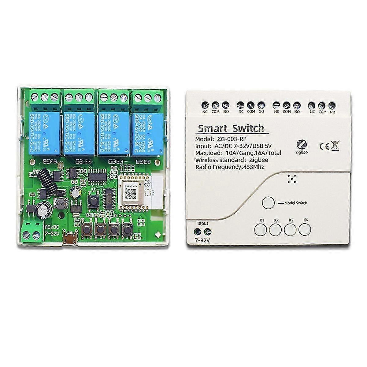 4-Channel Zigbee Smart Switch DIN Rail Mount AC/DC 7-32V Compatible with Tuya