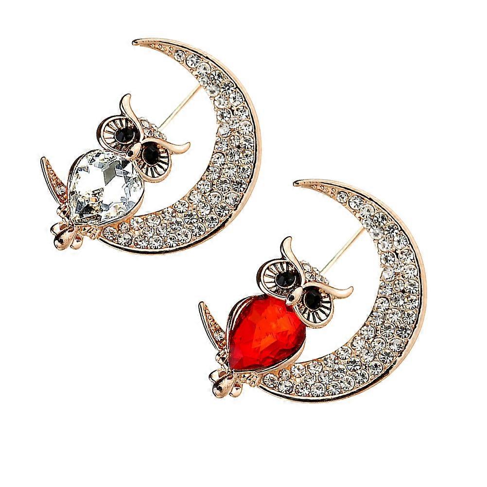 コスチュームジュエリーフクロウの形をしたブローチホワイトカラフルなオイルドロップデコレーション女性服2個