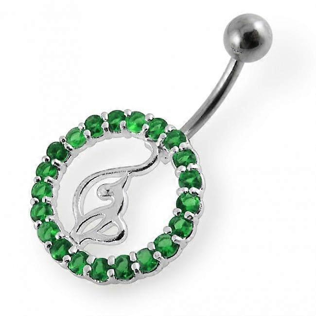 Jewelled Baby Phat Round Leaf Non-moving Belly Ring