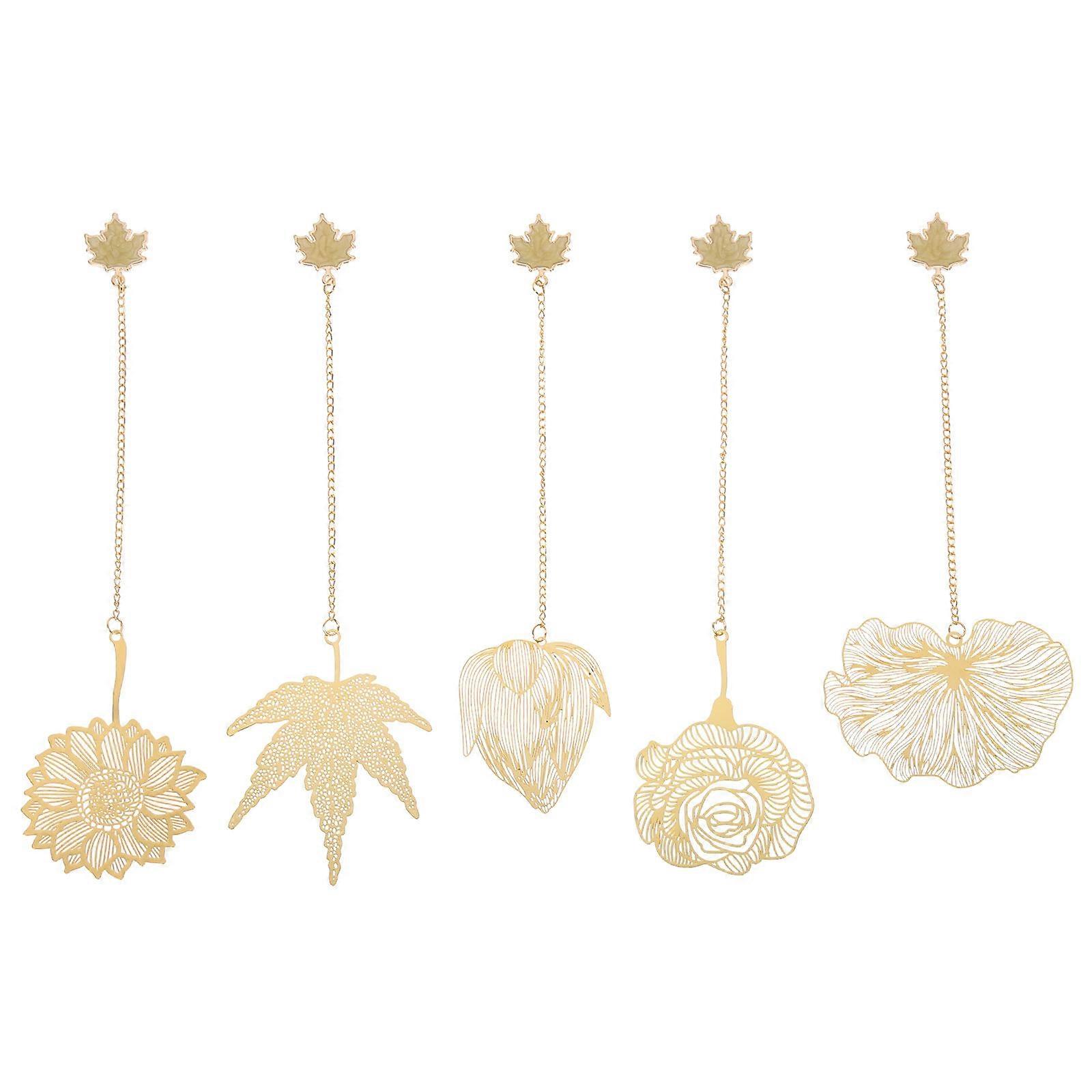 Floral Bookmark Simple Design Leaf Vein Shape Metal Material for Students Reading 5Set