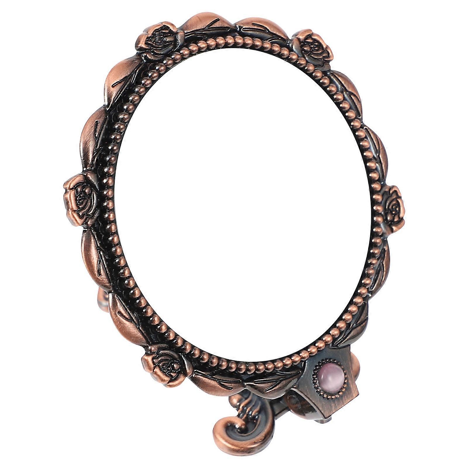 Vintage Foldable Handheld Makeup Mirror with Embossed Pattern, Portable Compact Cosmetic Mirror with Handle for Travel, Purse & Daily Use