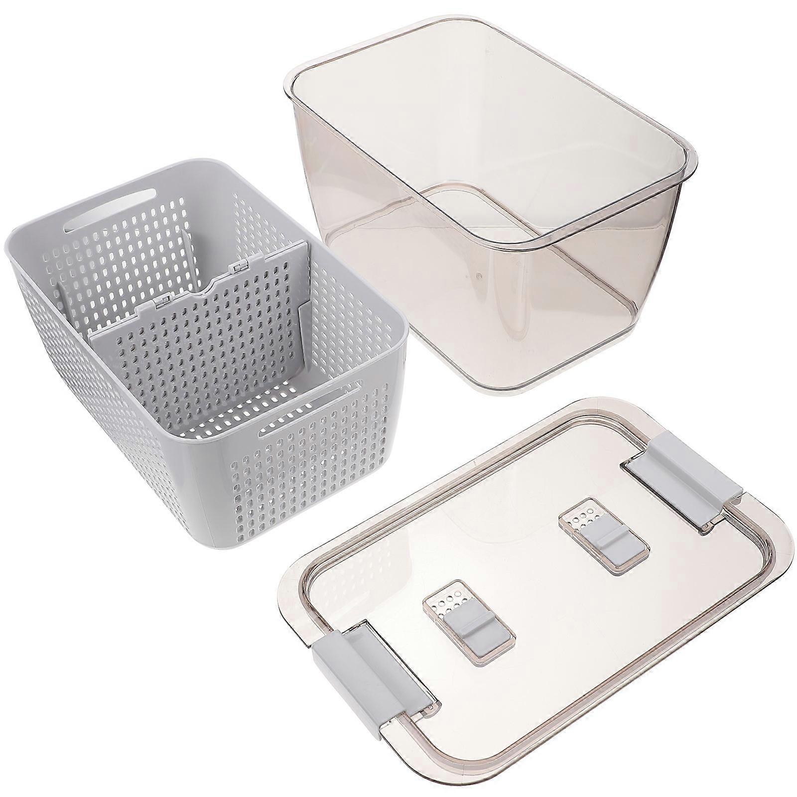 Food Preservation Box Home Draining Basket Storage Container Rectangular Brown 28X18.2X15.1CM Sealed Storage 1Set
