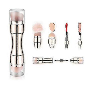 Mini 4 in 1 Make-up Pinsel Set, Make-up Schwamm, Rouge Verblenden, Lidschatten, Augenbrauen & Liner Lippen Gesicht Foundation All-in-One Pinsel Reise Make-up Pinsel Broch