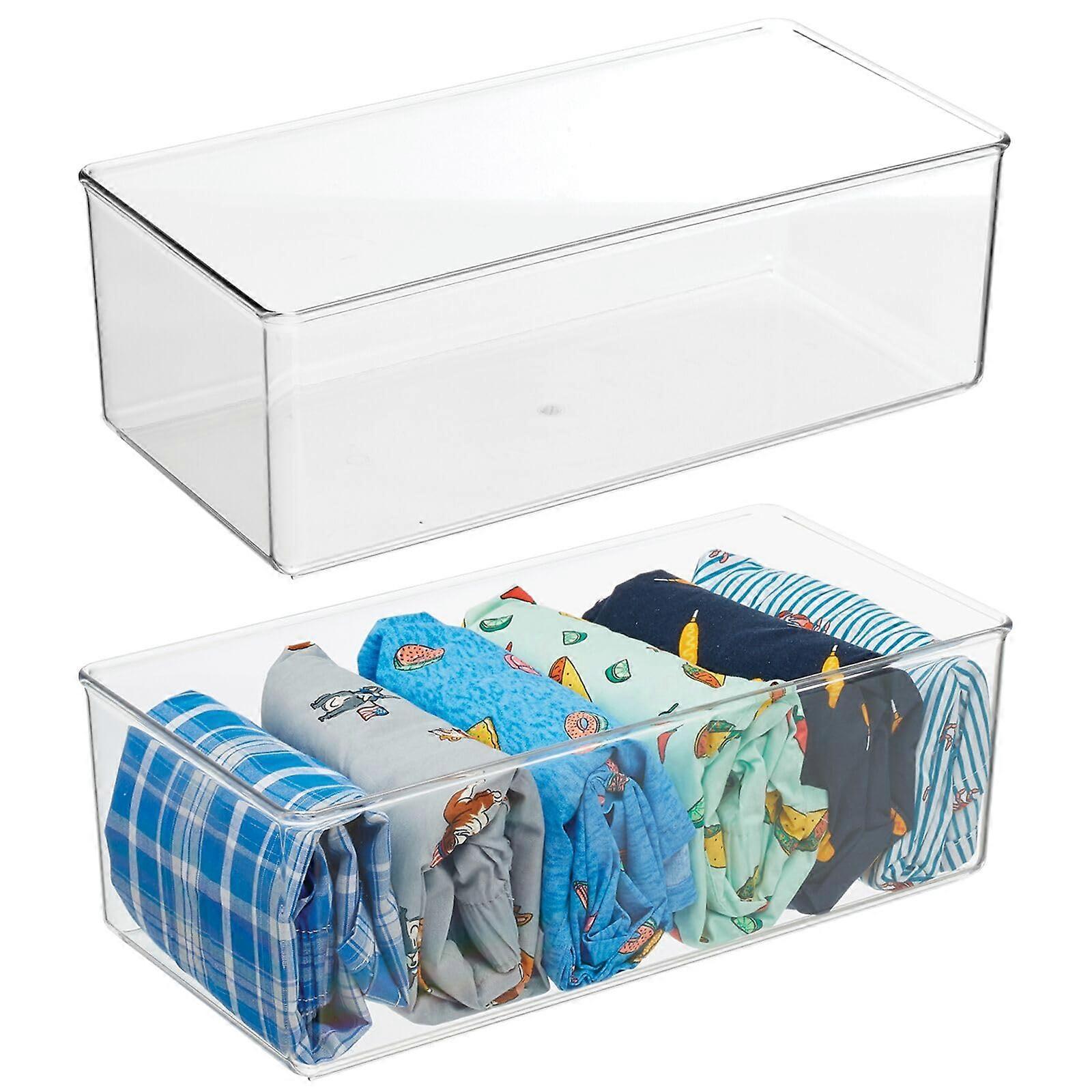 Set of 2 Clear BPA Free Plastic Storage Boxes for Clothes and Accessories - Practical Bedroom Organizer