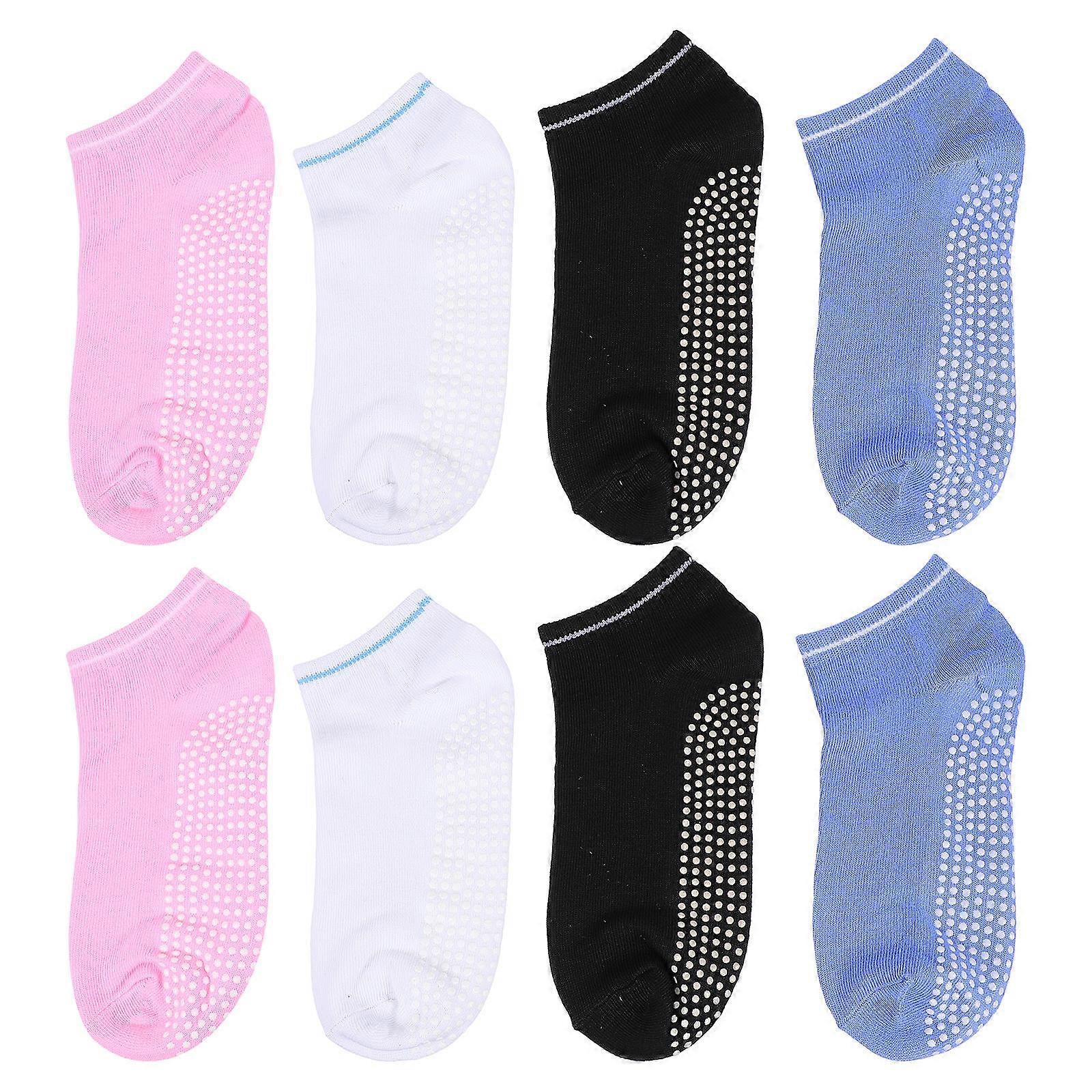 Nonslip Ankle Socks Running Exercise Indoor Use 4 Pairs Black White