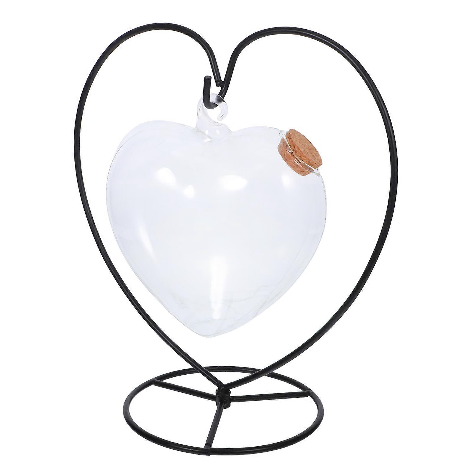Heart Shaped Transparent Glass Wishing Jars with Cork Stoppers and Iron Stand for DIY Crafts, Terrariums, and Science Projects
