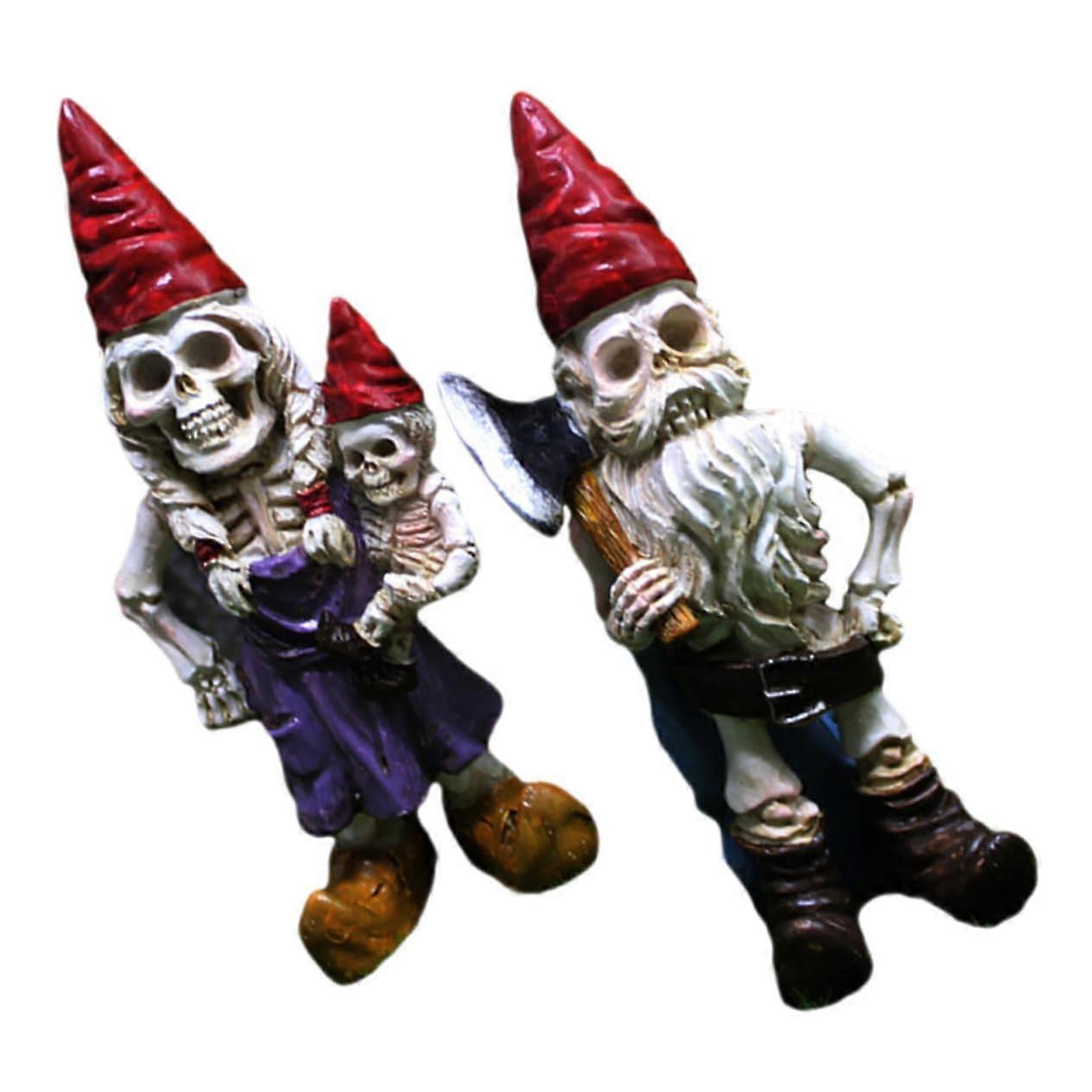 2 pieces garden decoration skeleton hobbits made of durable resin for Halloween and microlandscapes for garden terrace funny
