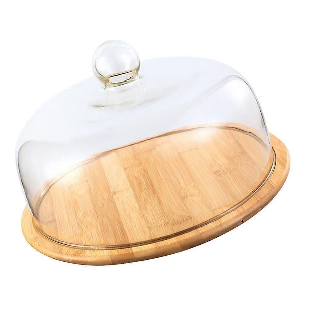 Glass Dome Cover with Wooden Base Clear Round Dessert Serving Stand for Cakes, Pastries, and Sweets Display (26 cm)