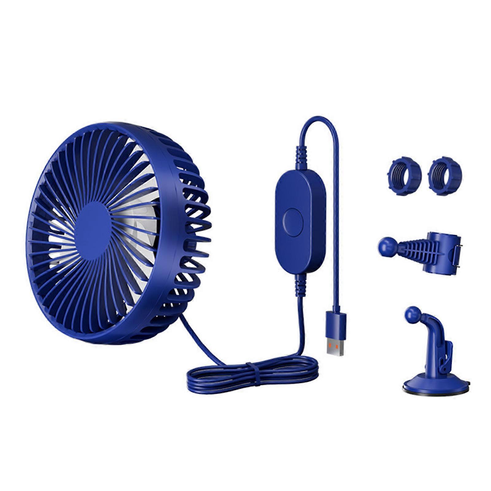 USB Car Fan With Strong Suction Cup And Headrest Clip 3 Speed Adjustable 360 Rotation Quiet Cooling For Vehicle Home Office Use